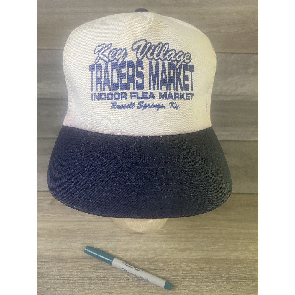 VINTAGE Key Village Traders Market Hat Cap Snap Back Advertising Mens 90s‎